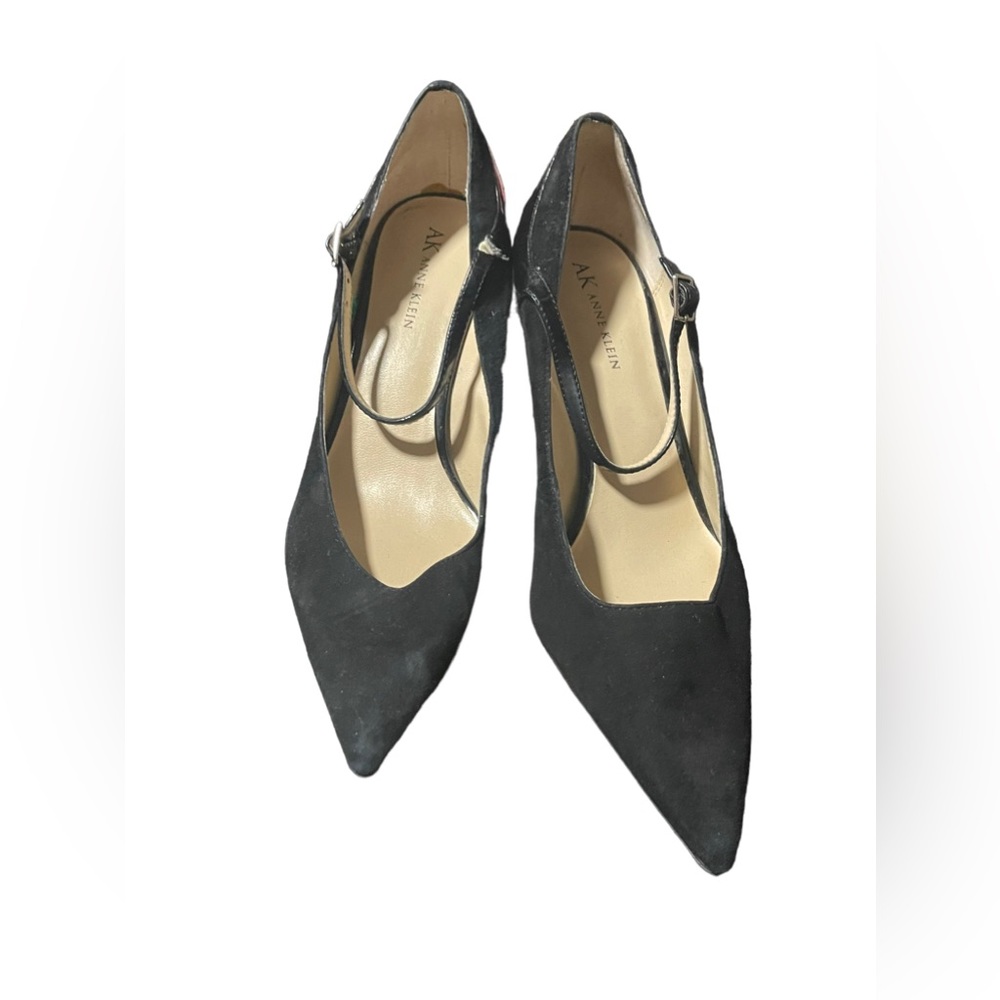 Anne Klein Pointy Mary Jane Pumps Brown Patent and Suede, Size 7 1/2M